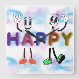 Happy Vibes Quadratische Wanduhr