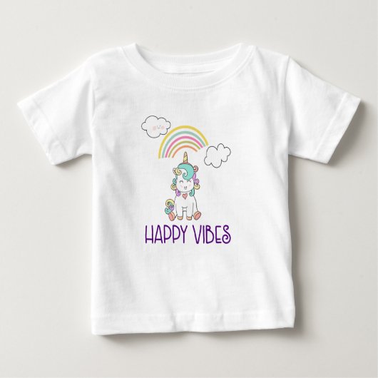 Happy Vibes Typografie Niedlich Lächeln Einhorn Baby T-shirt (Vorderseite)