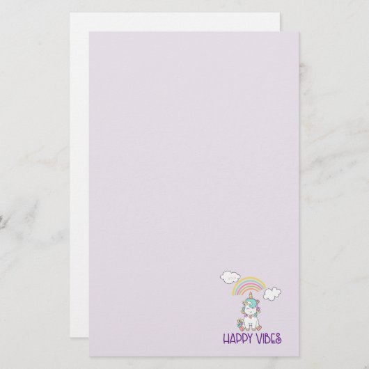 Happy Vibes Typografie Niedlich Lächeln Einhorn Briefpapier (Vorne/Hinten)