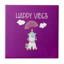 Happy Vibes Typografie Niedlich Lächeln Einhorn Fliese