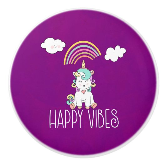 Happy Vibes Typografie Niedlich Lächeln Einhorn Keramikknauf (Vorderseite)