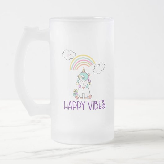 Happy Vibes Typografie Niedlich Lächeln Einhorn Mattglas Bierglas (Links)