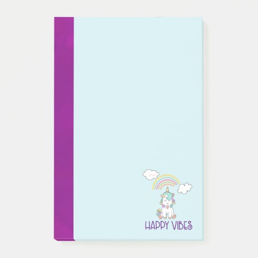 Happy Vibes Typografie Niedlich Lächeln Einhorn Post-it Klebezettel (Vorderseite)
