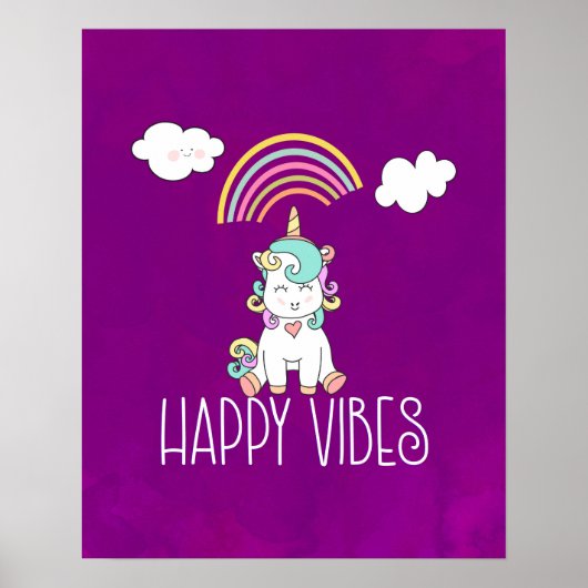 Happy Vibes Typografie Niedlich Lächeln Einhorn Poster (Vorne)