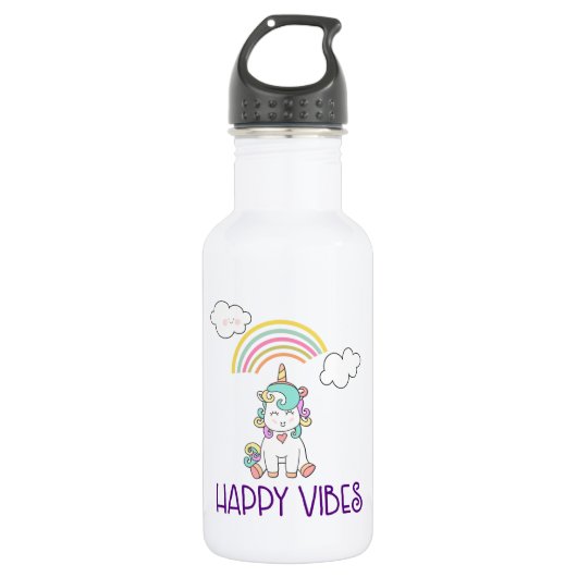 Happy Vibes Typografie Niedlich Lächeln Einhorn Trinkflasche (Vorderseite)