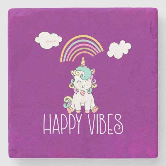 Happy Vibes Typografie Phantastisch Rainbow & Unic Steinuntersetzer (Vorderseite)