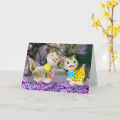 Happy Vintag Kitty Cats mit Blume Gruß Karte (Gelbe Blume)