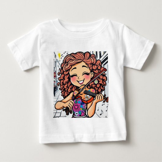 Happy Violin Girl Cartoon für Musikfans Baby T-shirt (Vorderseite)
