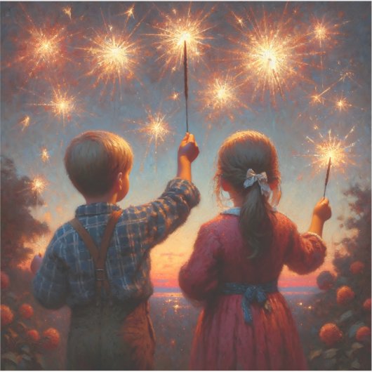 Happy Vurth Children mit Sparklern Personalisiert Aufkleber (Vorderseite)