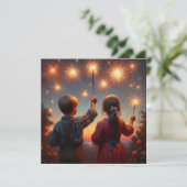 Happy Vurth Children mit Sparklern Personalisiert Karte (Stehend Vorderseite)