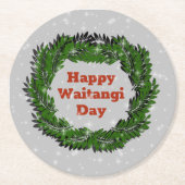 Happy Waitangi Day Fern Neuseeland Runder Pappuntersetzer (Vorderseite)