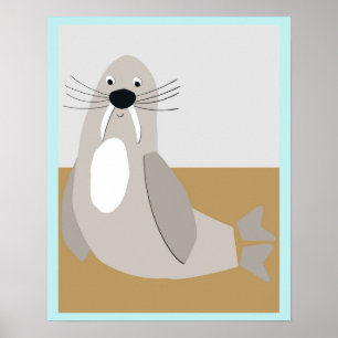 Happy Walrus Colorblock Poster