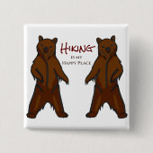 Happy Wandern im Freien Natur Grizzly Bär Button (Vorderseite)