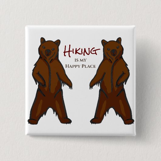 Happy Wandern im Freien Natur Grizzly Bär Button (Vorderseite)