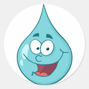 Happy Water Drop Cartoon-Charakter Runder Aufkleber