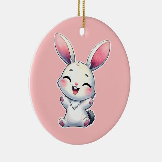 Happy Watercolor Bunny Keramik Ornament (Rechts)