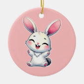 Happy Watercolor Bunny Keramik Ornament (Vorne)