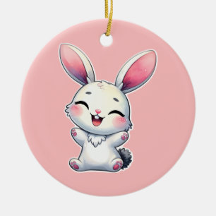 Happy Watercolor Bunny Keramik Ornament
