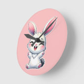 Happy Watercolor Bunny Runde Wanduhr (Winkel)