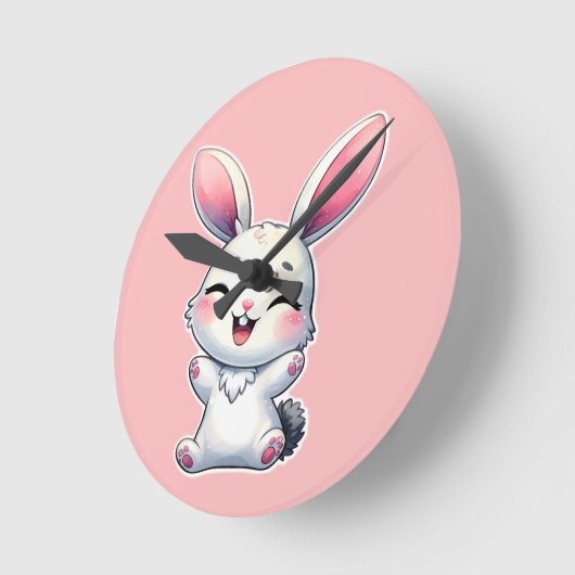 Happy Watercolor Bunny Runde Wanduhr (Winkel)