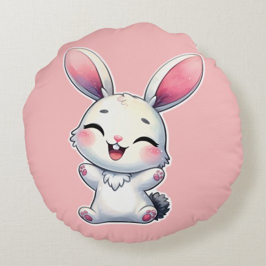 Happy Watercolor Bunny Rundes Kissen (Rückseite)