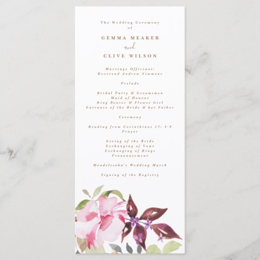 Happy Watercolor Florals Hochzeitsfeier Programm (Vorderseite)