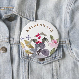 Happy Watercolor Florals Wedding Bridesmaid Button