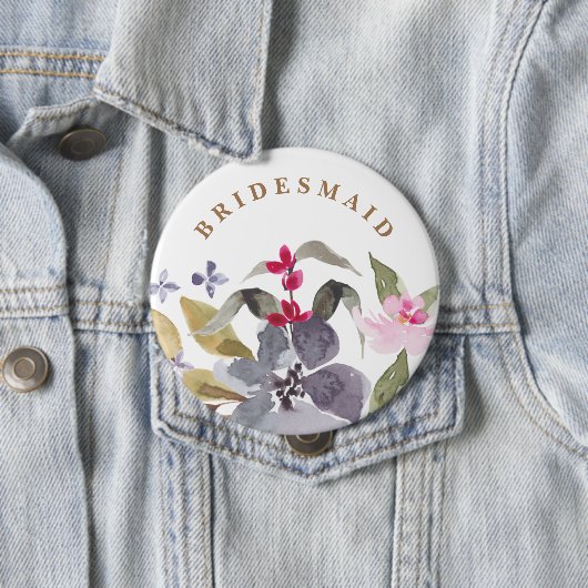 Happy Watercolor Florals Wedding Bridesmaid Button (Beispiel)