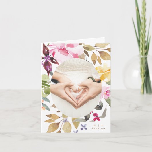 Happy Watercolor Florals Wedding geklappt Dankeskarte (Vorderseite)