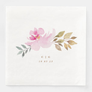 Happy Watercolor Florals Wedding Monogram Serviette