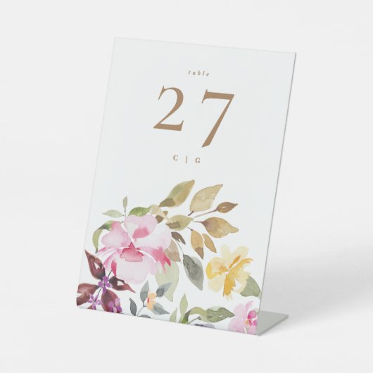 Happy Watercolor Florals Wedding Table Sockelschild (Vorderseite)