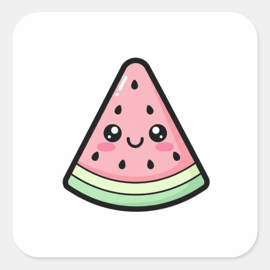 Happy Watermelon – Cute Kawaii Illustration Quadratischer Aufkleber (Vorderseite)