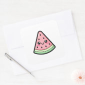 Happy Watermelon – Cute Kawaii Illustration Quadratischer Aufkleber (Umschlag)