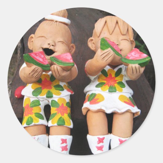 Happy Watermelon Friends Runder Aufkleber (Vorderseite)