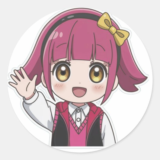 "Happy Wave Anime Sticker" Runder Aufkleber (Vorderseite)