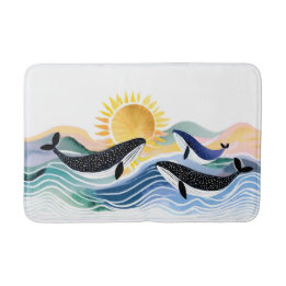 Happy Waves & Blue Whales Wasserfarbe Badematte