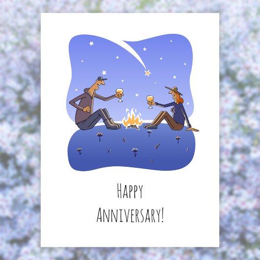 Happy Wedding Anniversary Campfire Couple Postcard Postkarte