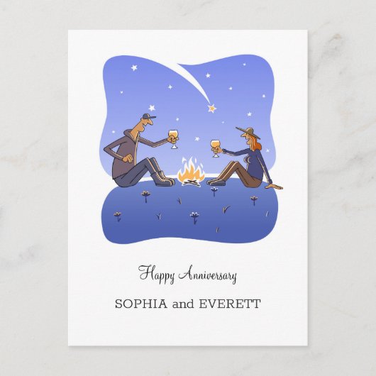 Happy Wedding Anniversary Campfire Couple Postcard Postkarte (Vorderseite)