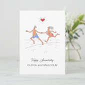 Happy Wedding Anniversary Couple Beach Heart Card (Stehend Vorderseite)