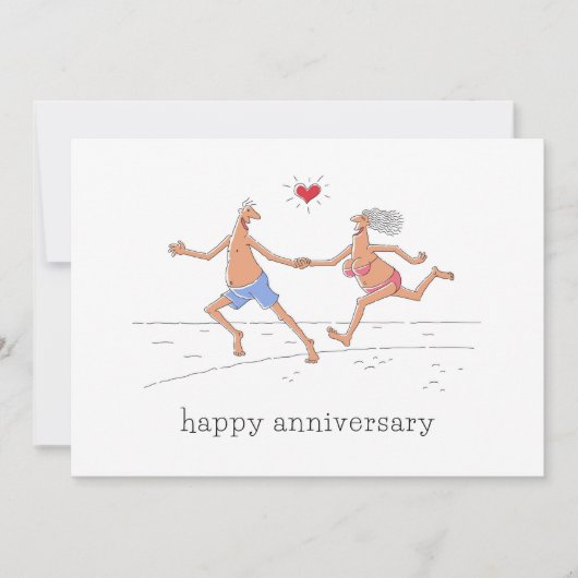 Happy Wedding Anniversary Couple Beach Heart Card (Vorderseite)