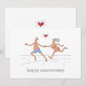Happy Wedding Anniversary Couple Beach Heart Card (Vorne/Hinten)
