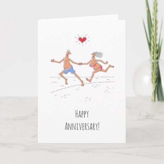 Happy Wedding Anniversary Couple Beach Heart Card Karte (Vorderseite)
