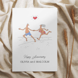 Happy Wedding Anniversary Couple Beach Heart Postkarte