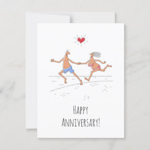Happy Wedding Anniversary Couple Beach Heart Postkarte