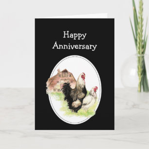 Happy Wedding Anniversary Farm, Country Chicken Karte