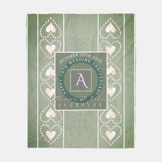 "Happy Wedding Anniversary" Gray Monogram mit Herz Fleecedecke (Vorderseite)