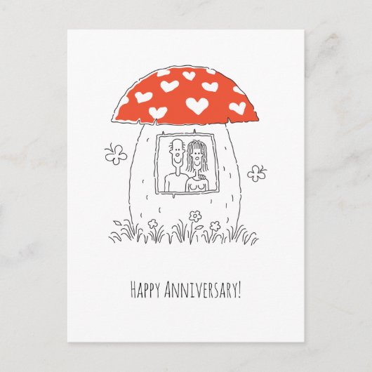 Happy Wedding Anniversary Heart Couple Mushroom Postkarte (Vorderseite)