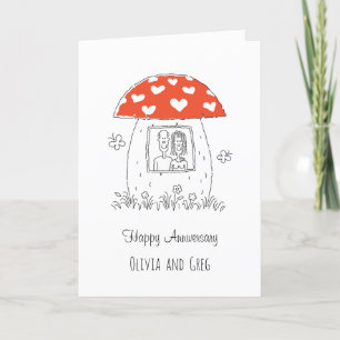 Happy Wedding Anniversary Heart Mushroom Card Einladung