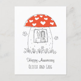 Happy Wedding Anniversary Heart Mushroom Postkarte