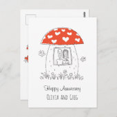 Happy Wedding Anniversary Heart Mushroom Postkarte (Vorne/Hinten)